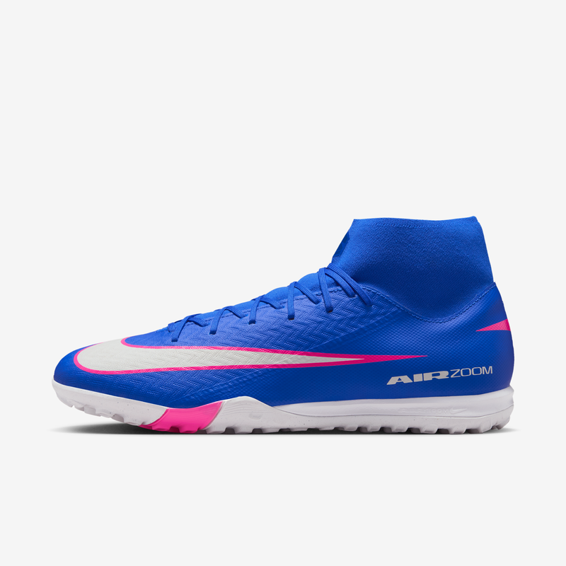 Tacos de fútbol para pasto sintético (turf) de corte high Nike Mercurial Superfly 10 Academy Azul