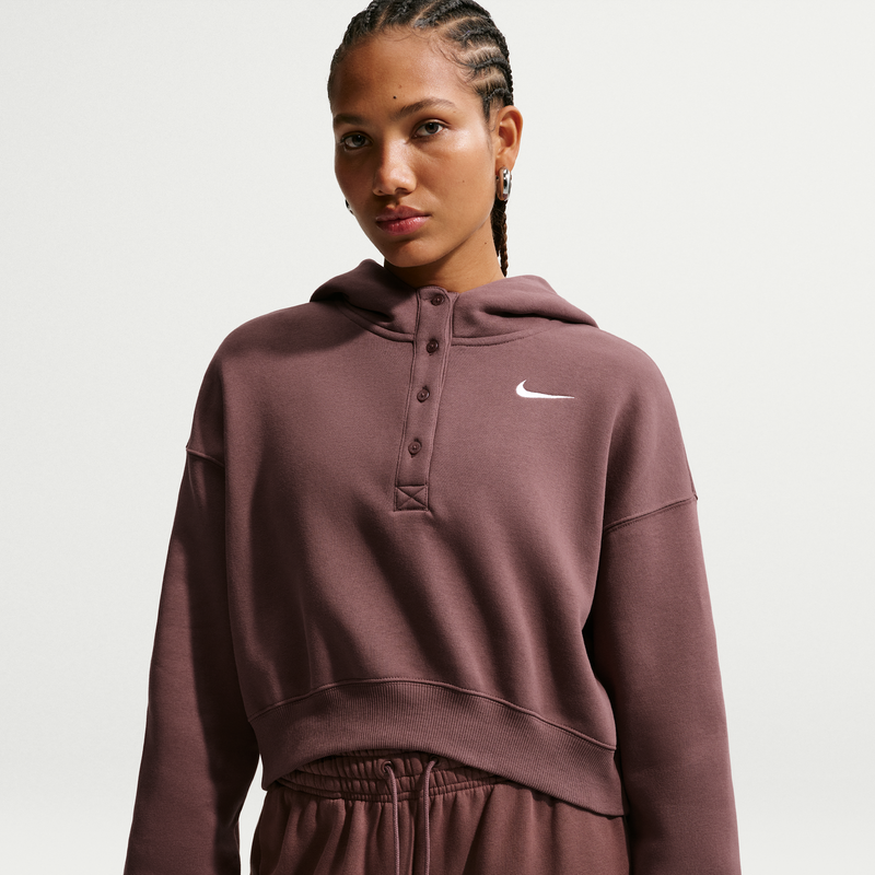 Sudadera con gorro Nike Sportswear oversized cropped Henley de tejido Fleece para mujer Phoenix