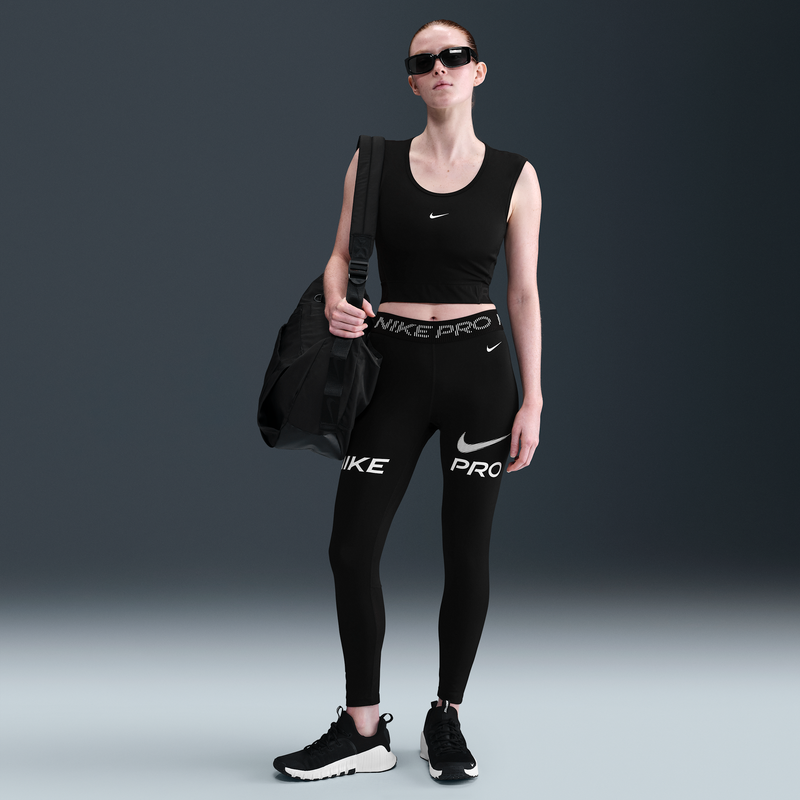 Leggings Con Gráfico De Tiro Medio De 7/8 Con Paneles De Malla Para Mujer Nike Pro Negro