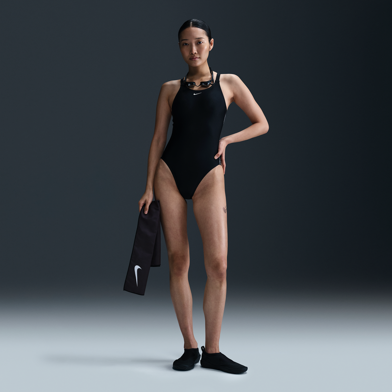 Traje de baño de una pieza con diseño Fastback Nike Fusion Logo Tape Negro