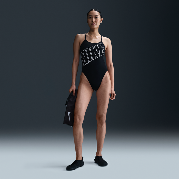 Traje De Baño De Una Sola Pieza De Espalda Cruzada Para Mujer Nike Swim Hydrastrong Negro