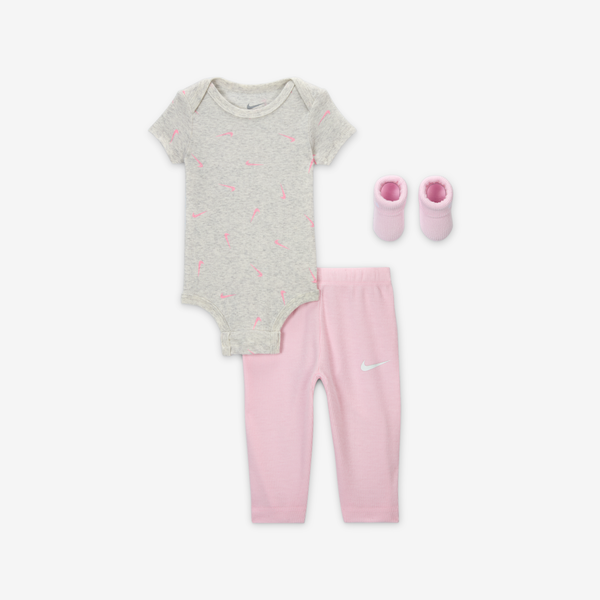 Conjunto De 3 Piezas De Body Y Pants Con Patrón Tipo Waffle Para Bebé Nike Rosa