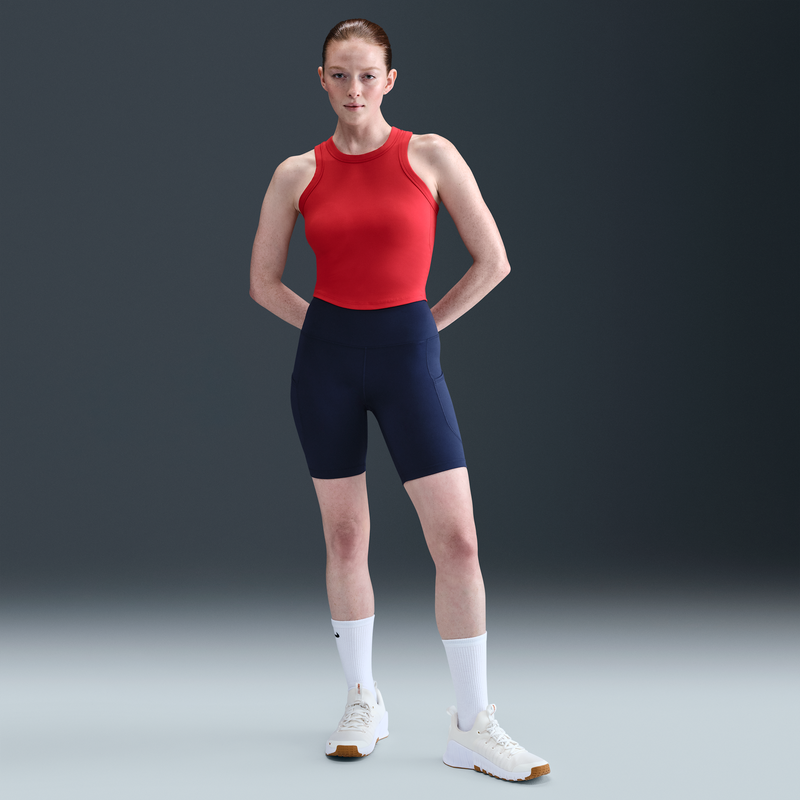 Shorts de ciclismo de tiro alto de 20 cm con bolsillos para mujer Nike One Azul