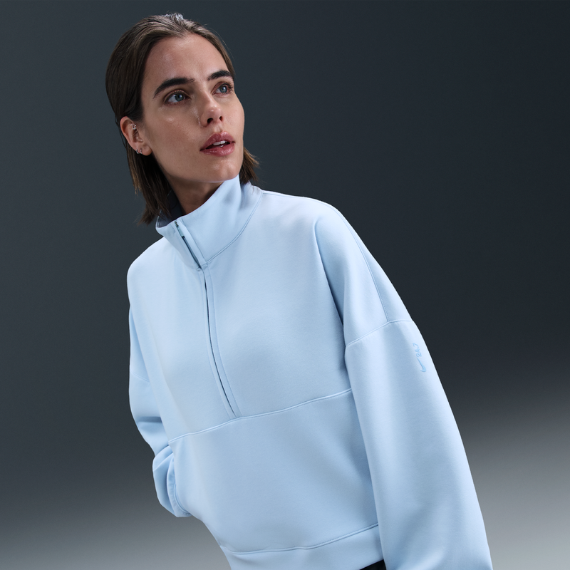 Playera Dri-FIT oversized de medio cierre para mujer Nike 24.7 ImpossiblySoft Azul