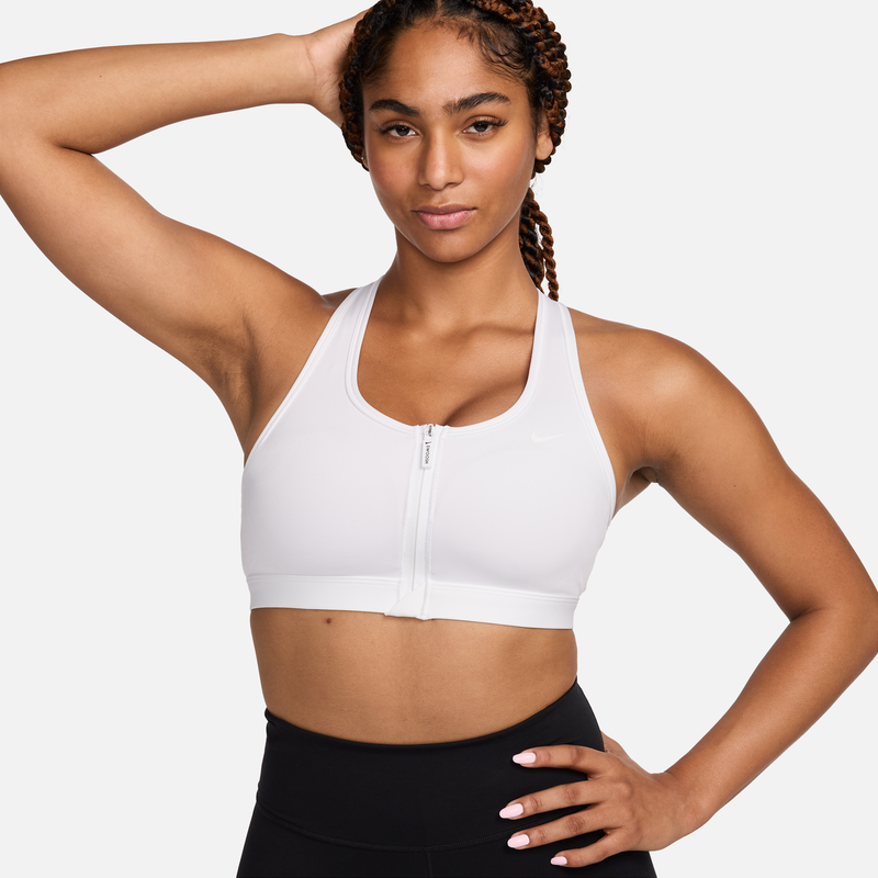 Bra Deportivo De Media Sujeción Con Almohadillas Para Mujer Nike Swoosh Front Zip Blanco