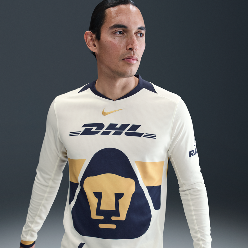 Jersey De Fútbol De Manga Larga Nike Dri-Fit Replica De Los Pumas Unam Local 2025/26 Stadium Para Hombre Blanco