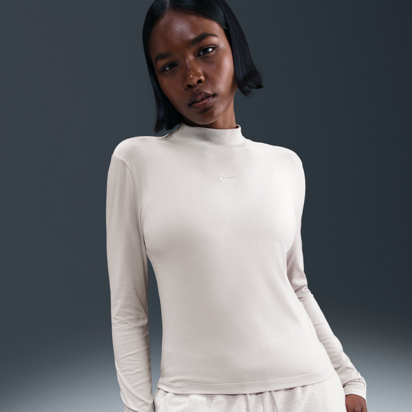 Playera De Manga Larga Slim Con Cuello Alto Para Mujer Nike Sportswear Chill Knit Gris