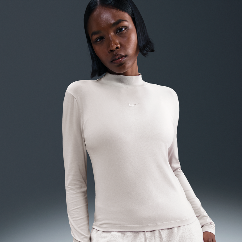Playera De Manga Larga Slim Con Cuello Alto Para Mujer Nike Sportswear Chill Knit Gris