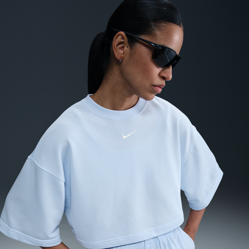 Playera De Manga Corta De French Terry Holgada Cropped Para Mujer Nike Sportswear Phoenix Fleece Azul