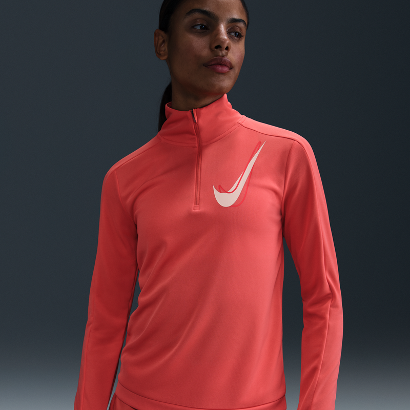 Capa intermedia de correr Dri-FIT de medio cierre para mujer Nike Swoosh Naranja