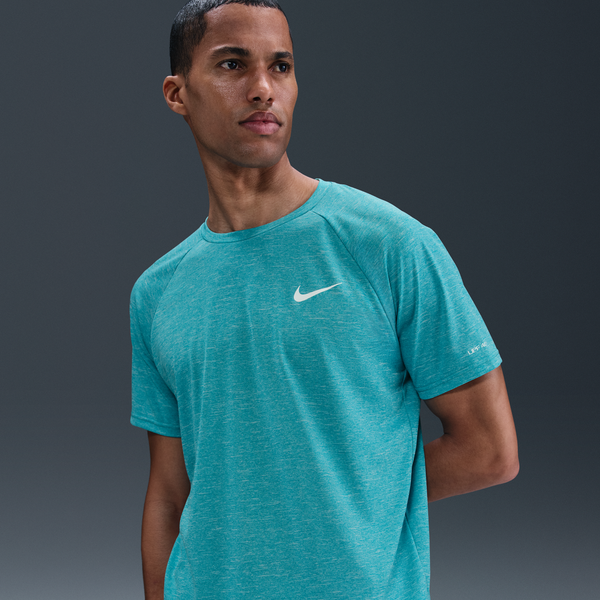 Camiseta Hydroguard De Natación De Manga Corta De Tela Jaspeada Para Hombre Nike Verde