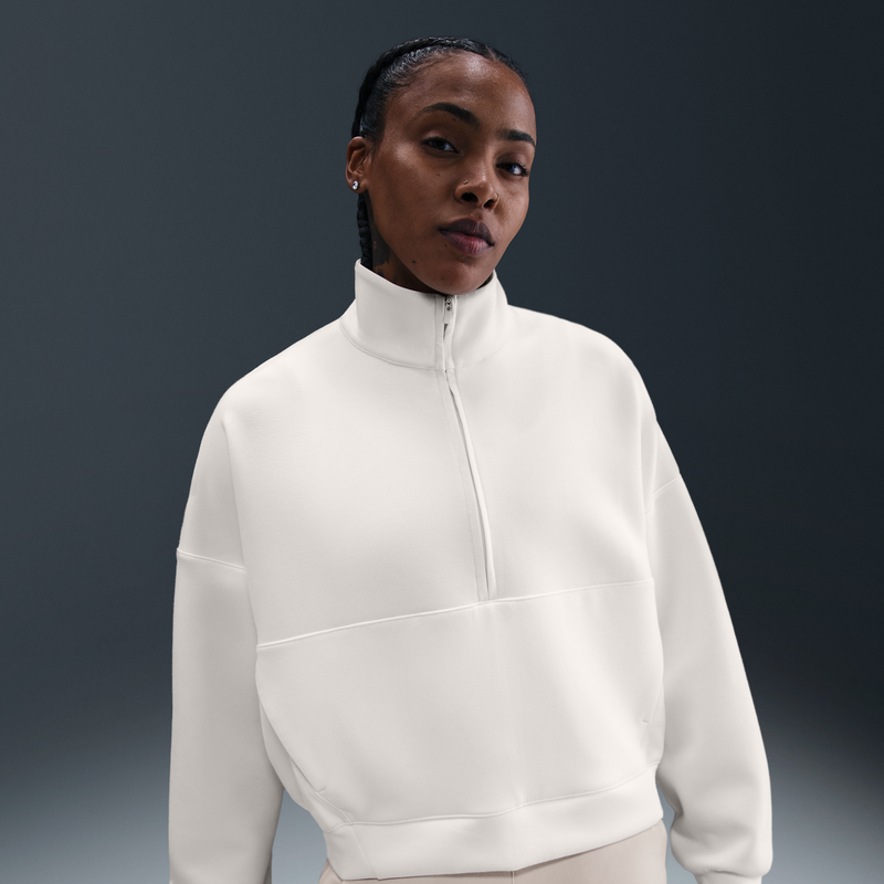 Playera Dri-FIT oversized de medio cierre para mujer Nike 24.7 ImpossiblySoft Blanco