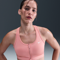 Bra deportivo de media sujeción con almohadillas para mujer Nike Swoosh Front Zip Rosa