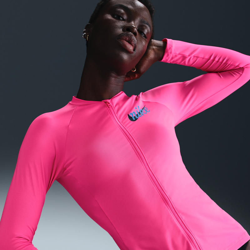 Playera Hydroguard De Manga Larga Con Cierre Para Mujer Nike Swim Essential Rosa
