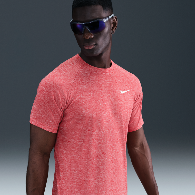 Camiseta Hydroguard De Natación De Manga Corta De Tela Jaspeada Para Hombre Nike Rojo