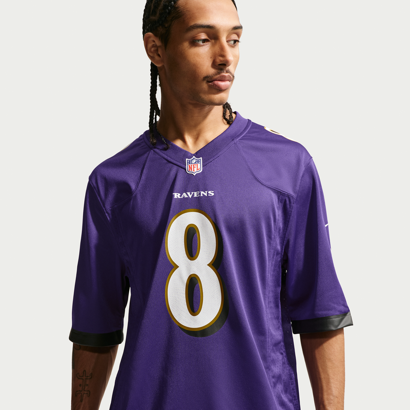 Jersey de juego Nike para hombre Lamar Jackson Baltimore Ravens