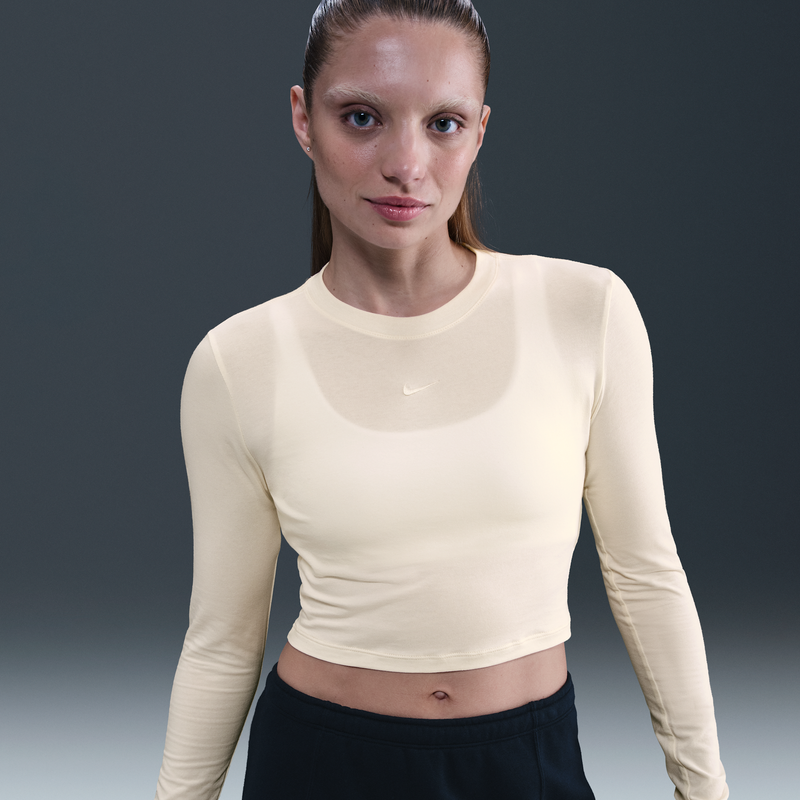 Playera De Manga Larga Slim Cropped Para Mujer Nike Sportswear Chill Knit Marrón