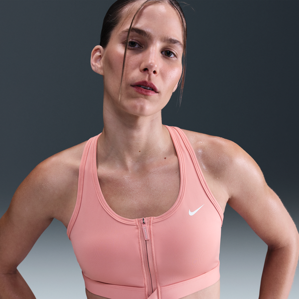 Bra Deportivo De Media Sujeción Con Almohadillas Para Mujer Nike Swoosh Front Zip Rosa