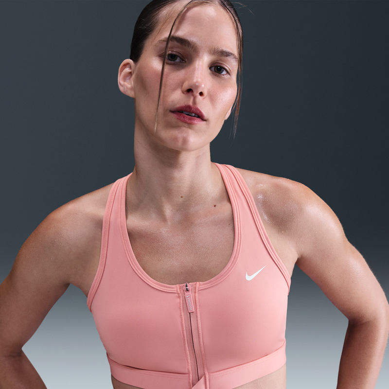 Bra Deportivo De Media Sujeción Con Almohadillas Para Mujer Nike Swoosh Front Zip Rosa