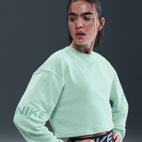 Sudadera De Cuello Redondo De Tejido French Terry Dri-Fit Holgada Para Mujer Nike Pro Verde