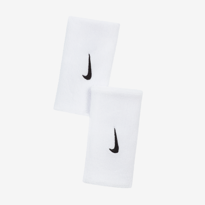 Muñequeras 2.0 de doble ancho (paquete de 2) Nike Swoosh Blanco