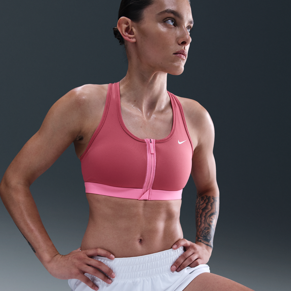 Bra Deportivo De Media Sujeción Con Almohadillas Para Mujer Nike Swoosh Front Zip Morado