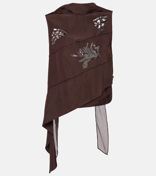 Jacques Wei Embellished scarf-detail asymmetric top