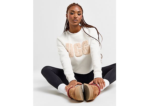 UGG Fuzzy Logo Crew Sweatshirt White