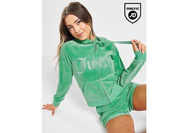 JUICY COUTURE Diamante Velour Full Zip Hoodie Green