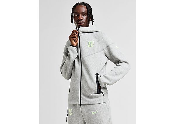 Nike FC Barcelona Tech Fleece Hoodie Dark Grey Heather Barely Volt