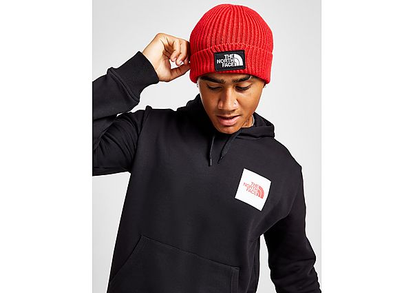 The North Face Logo Box Cuffed Beanie Hat Red