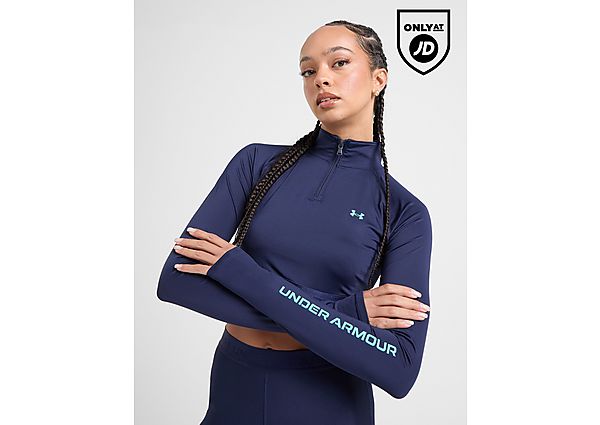 Under Armour HeatGear Wordmark Zip Crop Top Blue