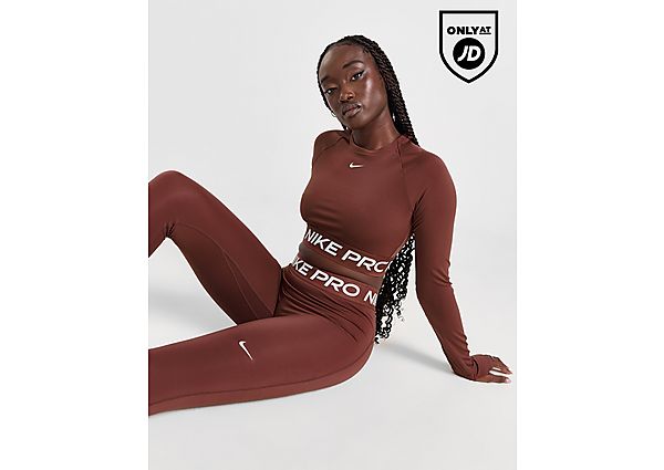 Nike Pro Long Sleeve Cropped Top Red Sepia White