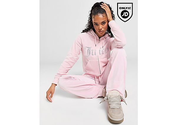 Juicy Couture Diamante Logo Velour Full Zip Hoodie Pink