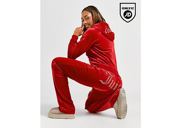 JUICY COUTURE Diamante Logo Velour Joggers Red