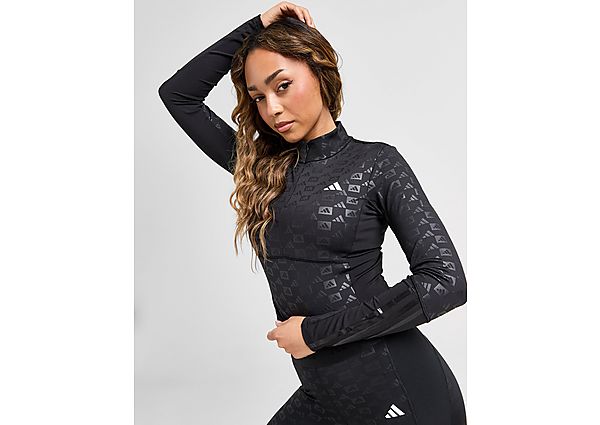 adidas Hyperglam Emblem Crop 1/4 Zip Top Black