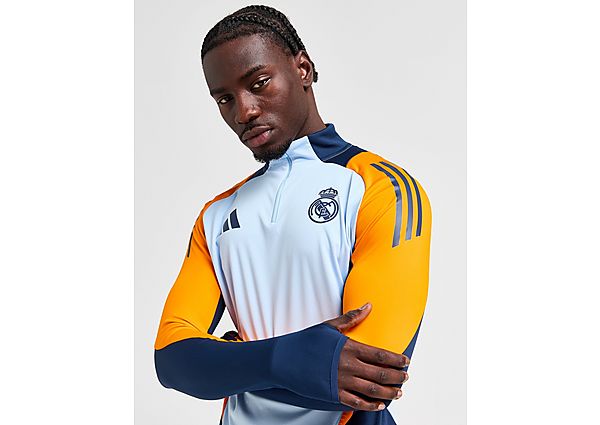 adidas Real Madrid Tiro 24 1/4 Zip Training Top - Glow Blue / Crew Orange / Team Navy Blue 2 - Mens, Glow Blue / Crew Orange / Team Navy Blue 2