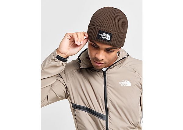 The North Face Logo Box Cuffed Beanie Hat Brown