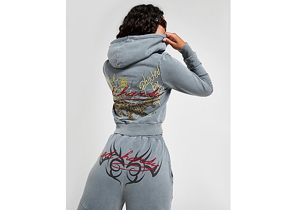 Ed Hardy Flame Tiger Crop Full Zip Hoodie