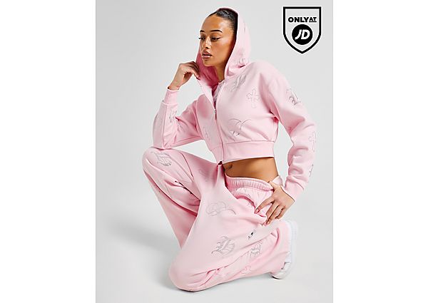 Hoodrich Crystal Crop Full Zip Hoodie Pink