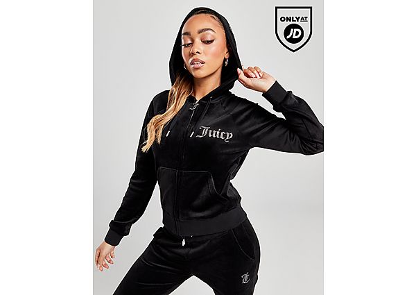 JUICY COUTURE Diamante Logo Velour Full Zip Hoodie