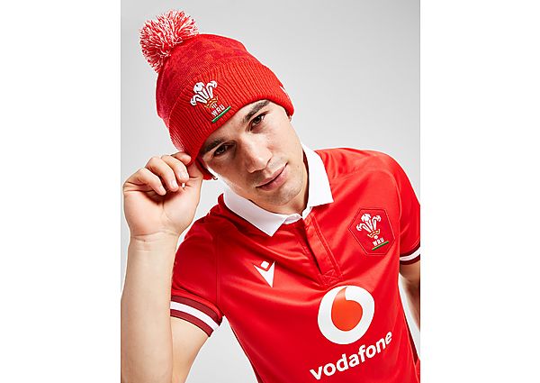 Macron Wales Rugby Union Pom Beanie Hat Red