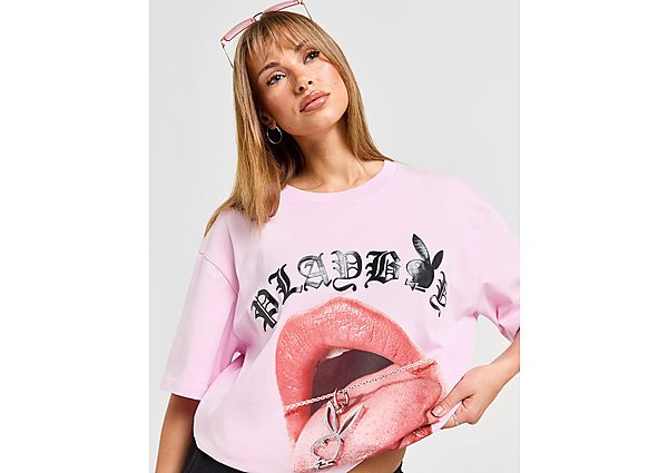 Playboy Diamante Necklace Cover Boyfriend T-Shirt Pink