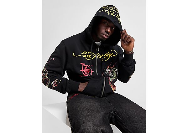 Ed Hardy Graphic Full Zip Hoodie Black