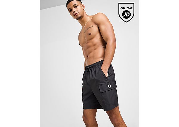 Fred Perry Badge Cargo Swim Shorts Black