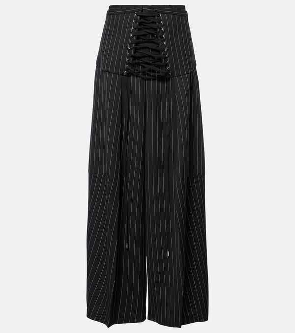 Jean Paul Gaultier Corset-detail virgin wool wide-leg pants