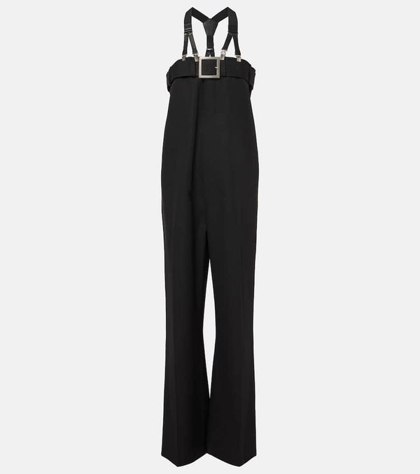 Jean Paul Gaultier Leather-trimmed virgin wool jumpsuit