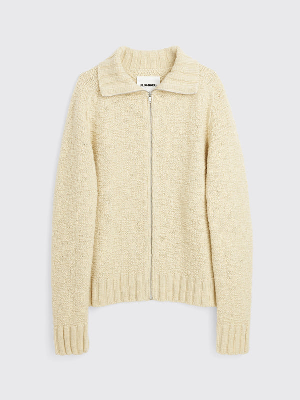 Jil Sander Pure Wool Zip Cardigan Bone