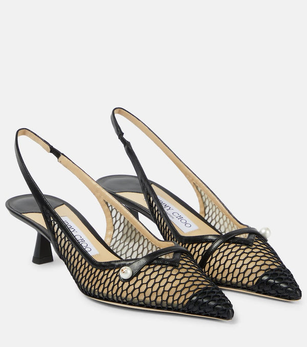 Jimmy Choo Amita 45 leather-trimmed slingback pumps