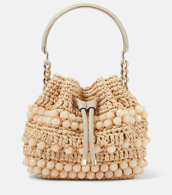 Jimmy Choo Bon Bon embellished raffia bucket bag